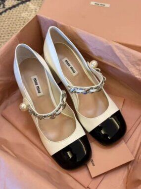 Miu Miu Black & White Mary Jane Block Heels